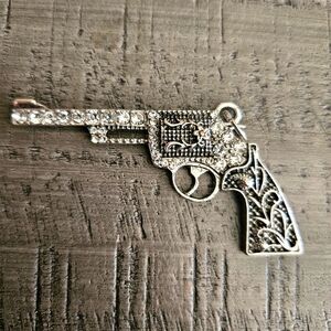 Rhinestone and pewter Pistol pendant